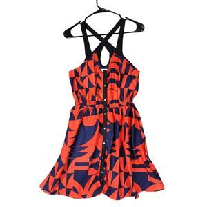 Silence Noise Mini Dress sz M Women Swing Fit Flare Geometric Red Blue Crossback